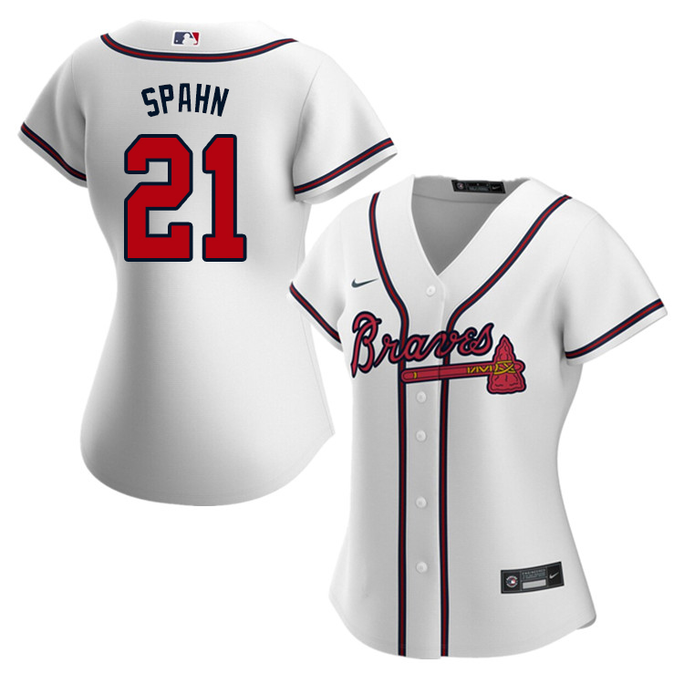 Nike Women #21 Warren Spahn Atlanta Braves Baseball Jerseys Sale-White